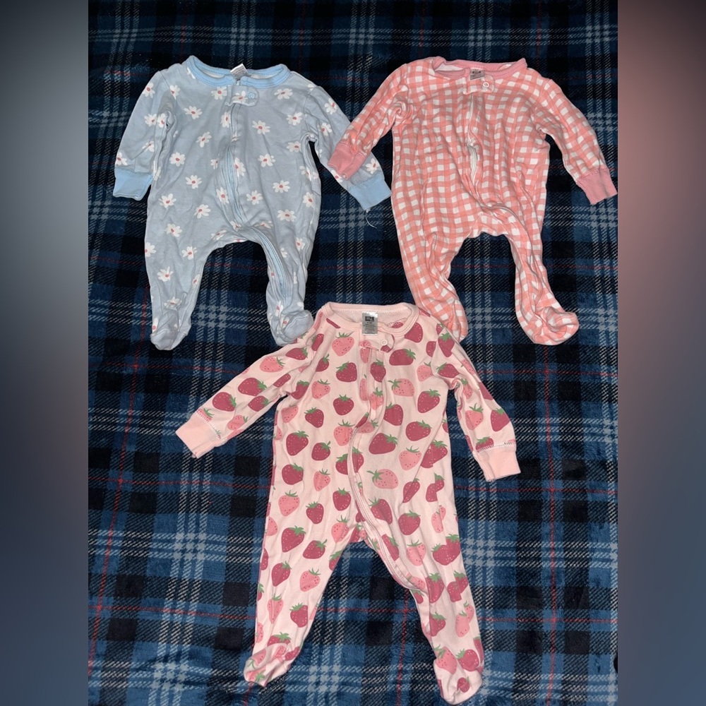 Charming Babygirl Footies with Strawberry, Flower and Checkered Patterns